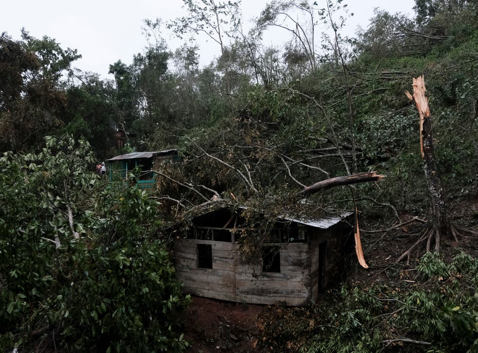 <p>Las ramas de los árboles caídos cubren una casa después del paso del huracán Iota en Siuna, Nicaragua, el martes 17 de noviembre de 2020.</p>