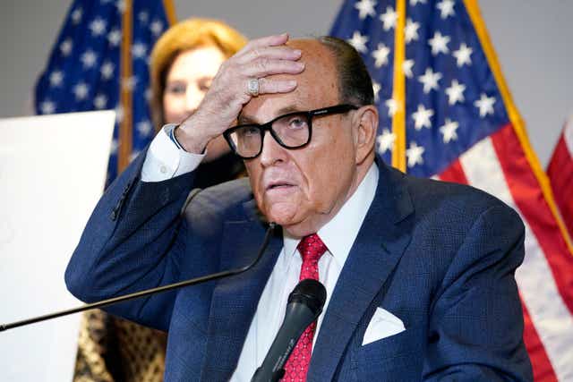 Former Mayor of New York Rudy Giuliani, a lawyer for President Donald Trump, speaks during a news conference at the Republican National Committee headquarters, Thursday Nov. 19, 2020, in Washington. (AP Photo/Jacquelyn Martin)