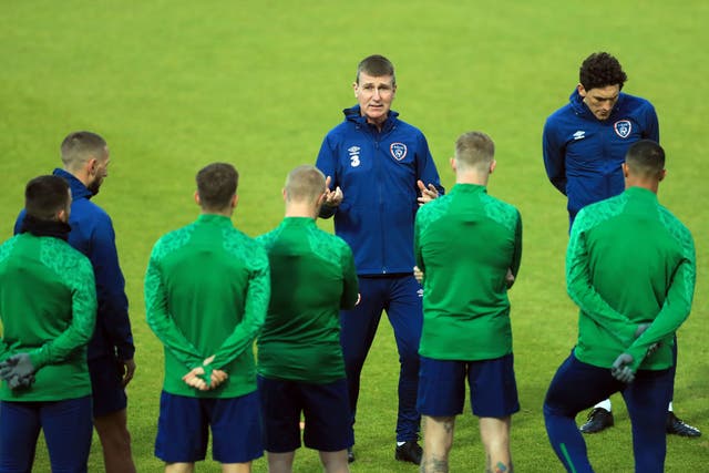 Stephen Kenny addresses his players in the build-up to the Wembley friendly