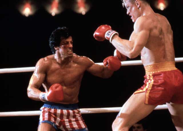 <p>Size matters: Sylvester Stallone and Dolph Lundgren in Rocky IV (1985)</p>