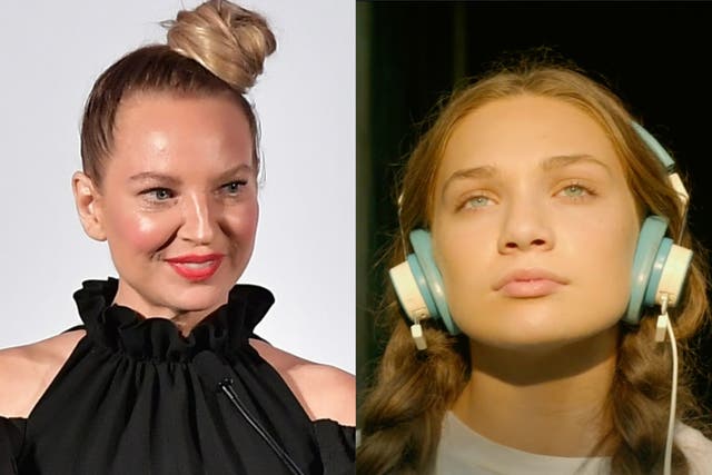 Sia in 2019, and Maddie Ziegler in Sia’s film Music