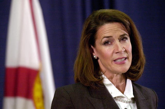 Katherine Harris, seen on 15 November 2000, during a press conference to update the world on the Florida recount 