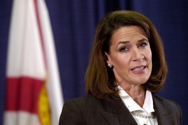 Katherine Harris, seen on 15 November 2000, during a press conference to update the world on the Florida recount 