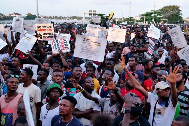 Nigerians protest against police brutality and the Special Anti-Robbery Squad (SARS)