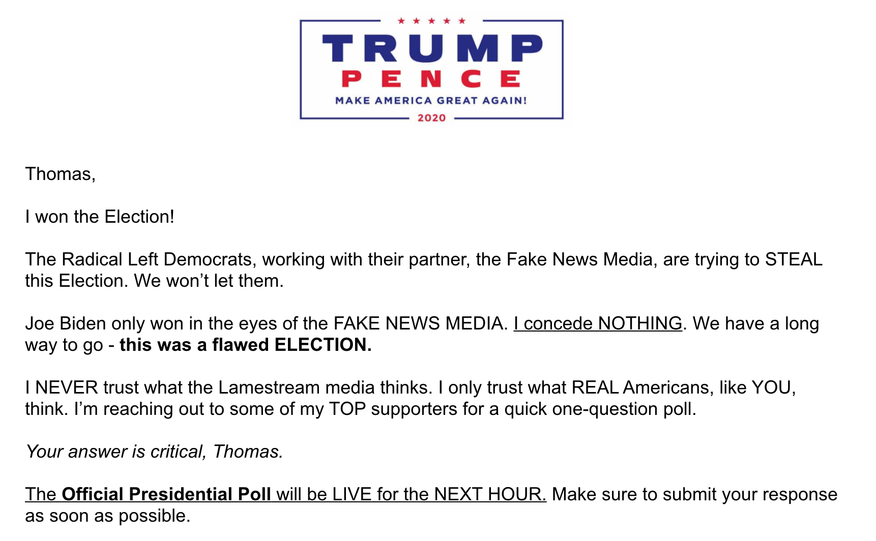 Trump campaign email