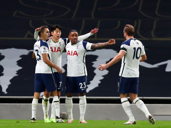 Tottenham celebrate after Son opens the scoring