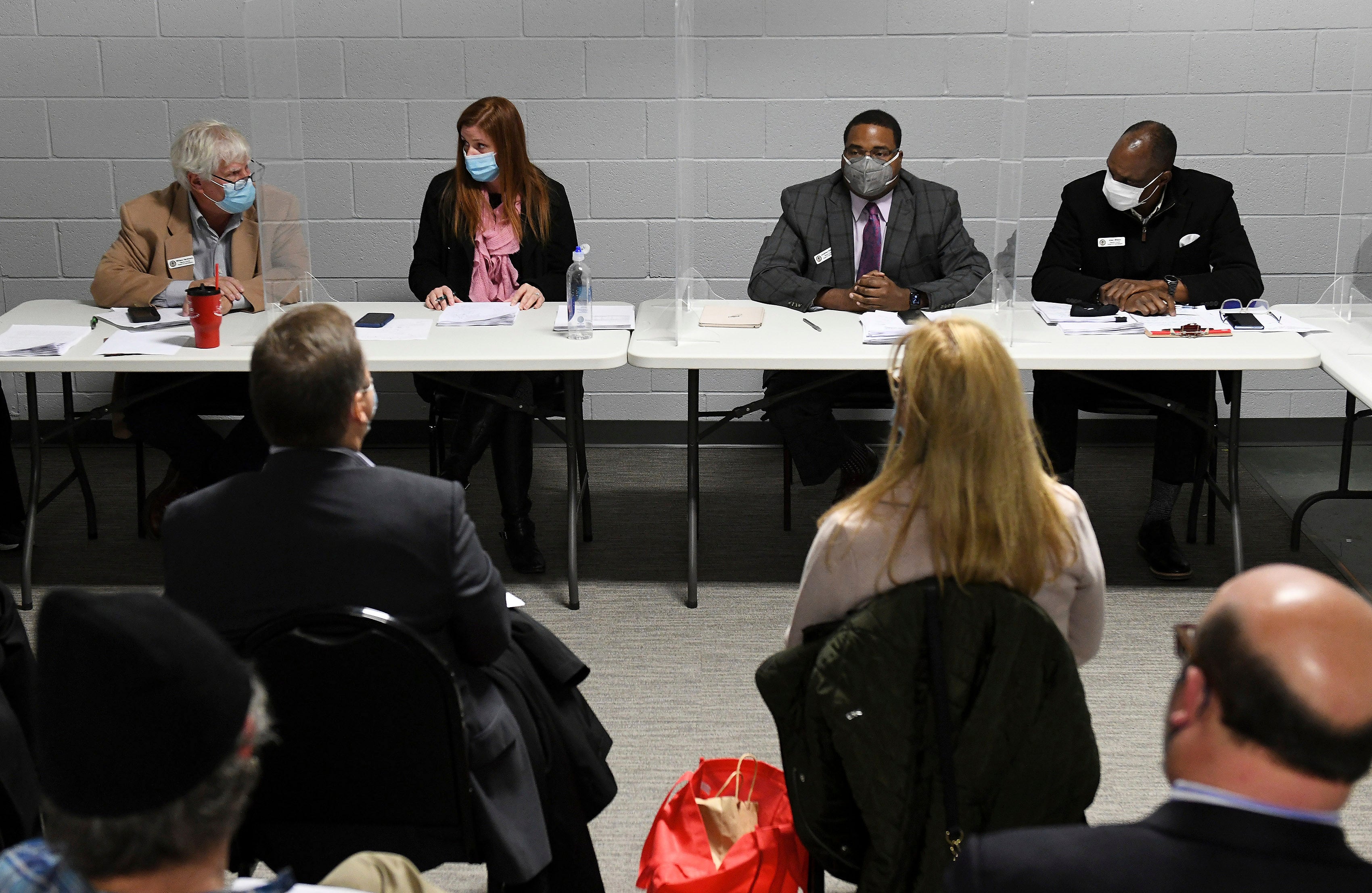 Republican members of the Wayne County Board of Canvassers William Hartmann, left and Republican chairperson Monica Palmer, to his right, were contacted by Donald Trump after they agreed to certify the county’s election results.