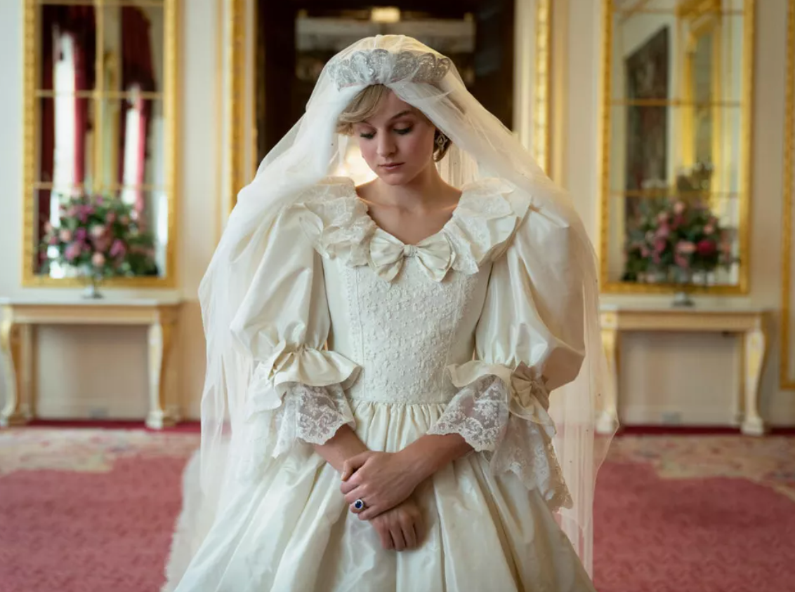 Corrin’s Diana in the moments before her wedding to Prince Charles (Josh O’Connor)