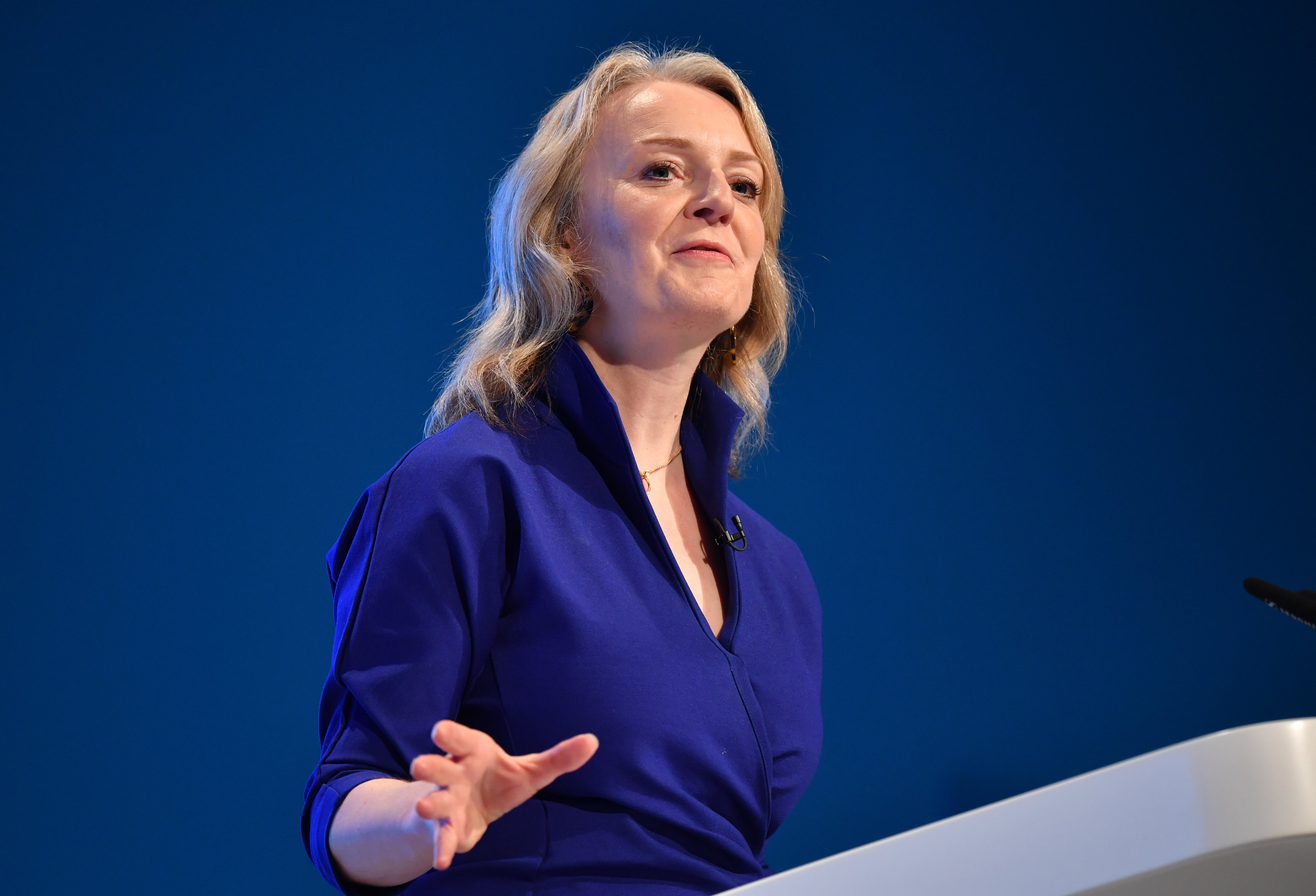 Liz Truss, Secretary of State for International Trade and Minister for Women and Equalities, speaks during the first day of Conservative Party Conference at Manchester Central on September 29, 2019 in Manchester, England.