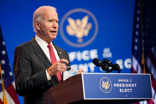 <p>El presidente electo de EEUU, Joe Biden, habla en teatro The Queen en Wilmington, Delaware, el 19 de noviembre de 2020.</p>