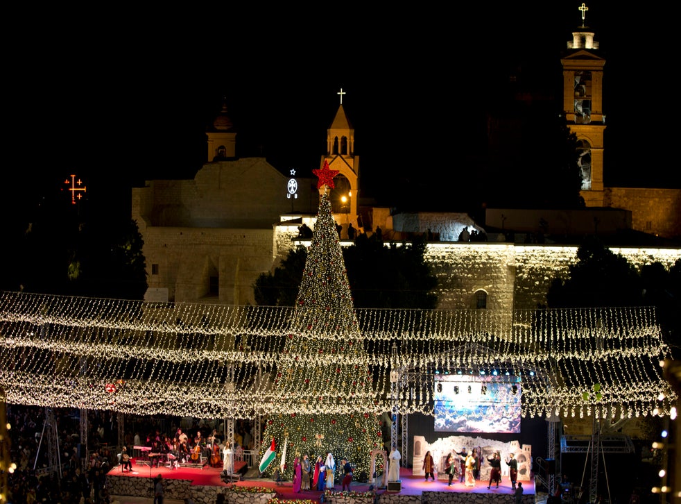 The Christmas tree lighting ceremony in Bethlehem last year.