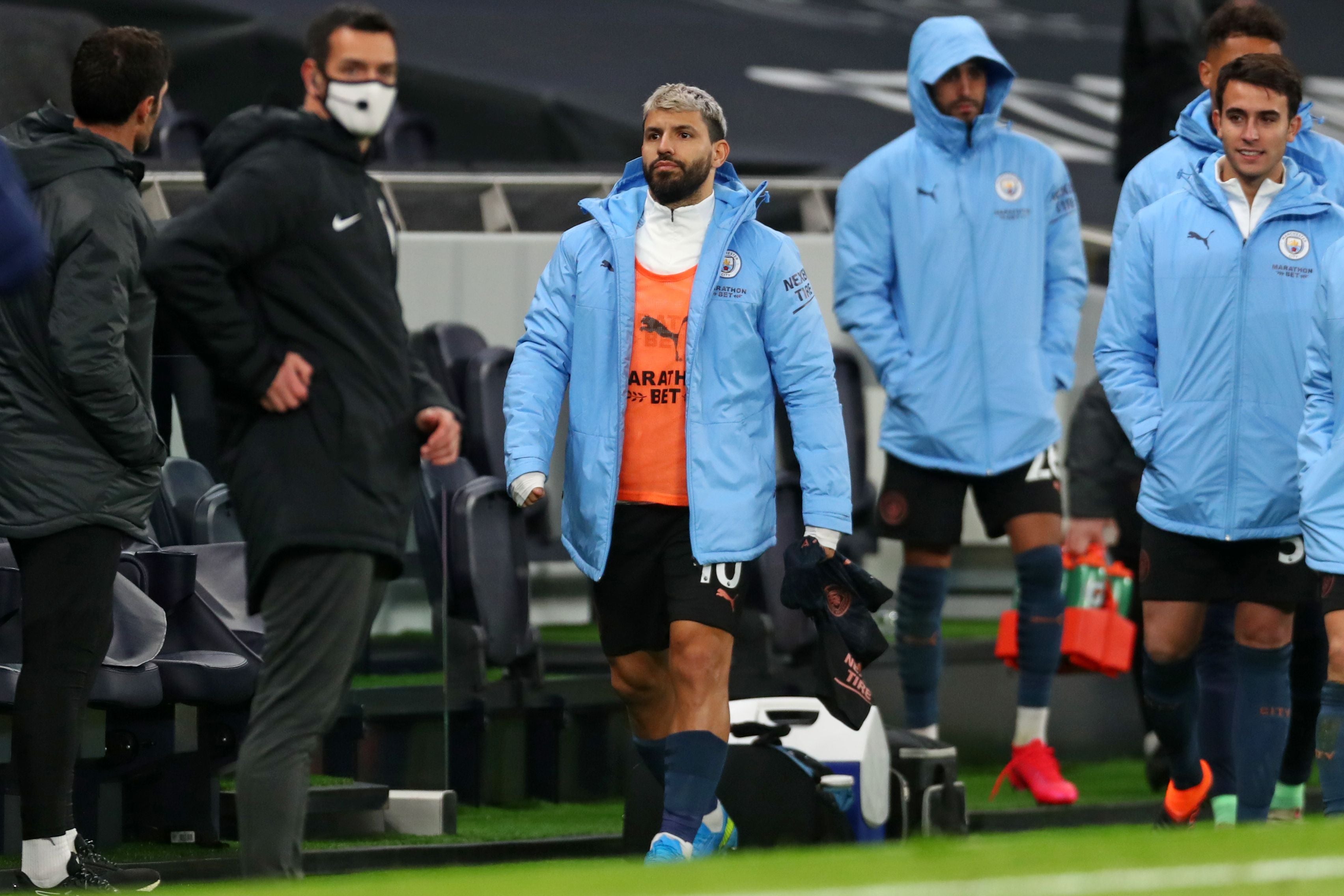 Sergio Aguero was an unused substitute in Manchester City’s defeat by Tottenham