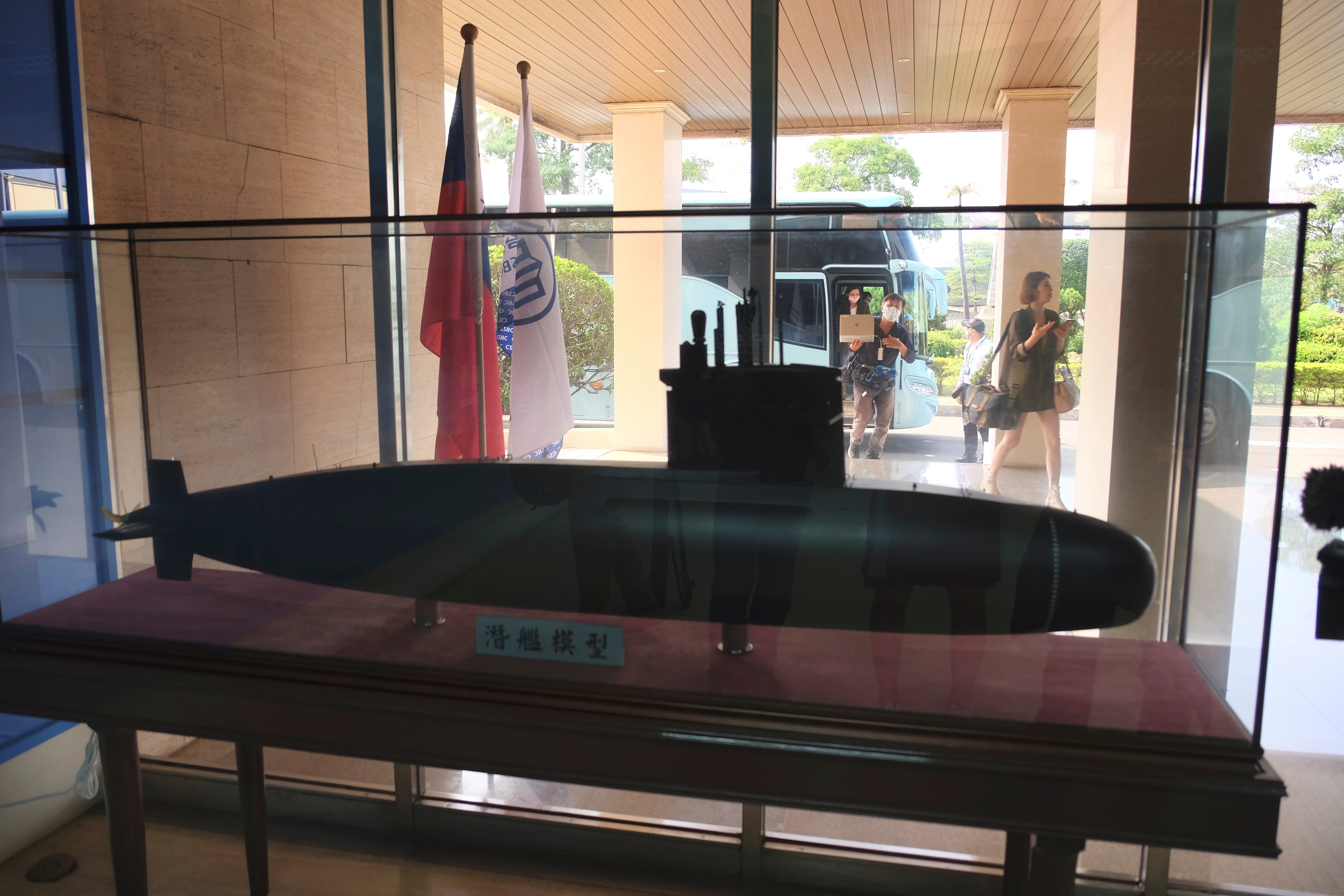 A model of the planned domestic submarine is displayed at the CSBC Corp's shipyards
