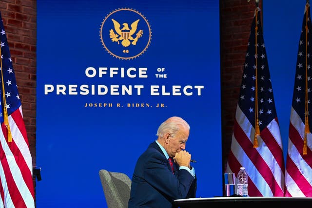 <p>US President-elect Joe Biden participates in a virtual meeting with the United States Conference of Mayors at the &nbsp;Queen in Wilmington, Delaware, on 23 November 2020</p>