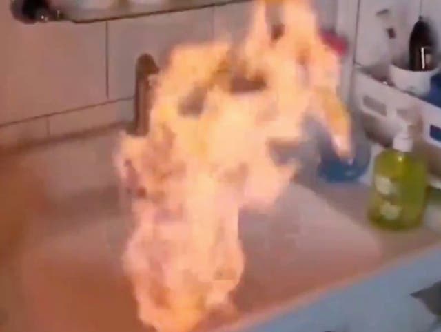 Tap water being set on fire in China