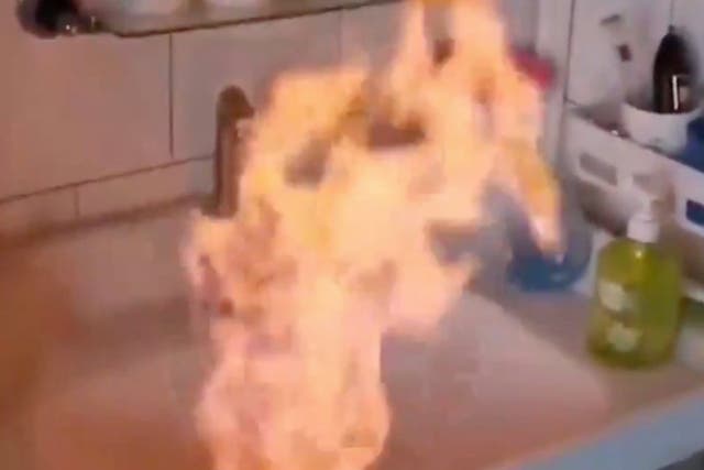 Tap water being set on fire in China