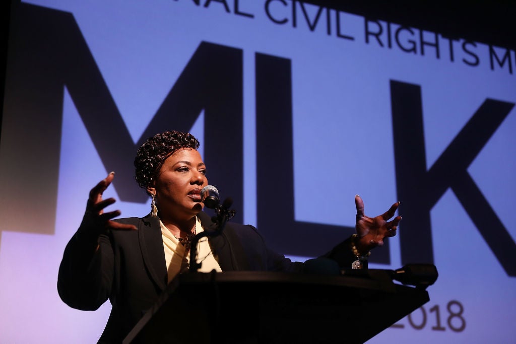 <p> Rev. Dr. Bernice King, daughter of Dr. Martin Luther King, Jr. speaks as she visits the National Civil Rights Museum</p>