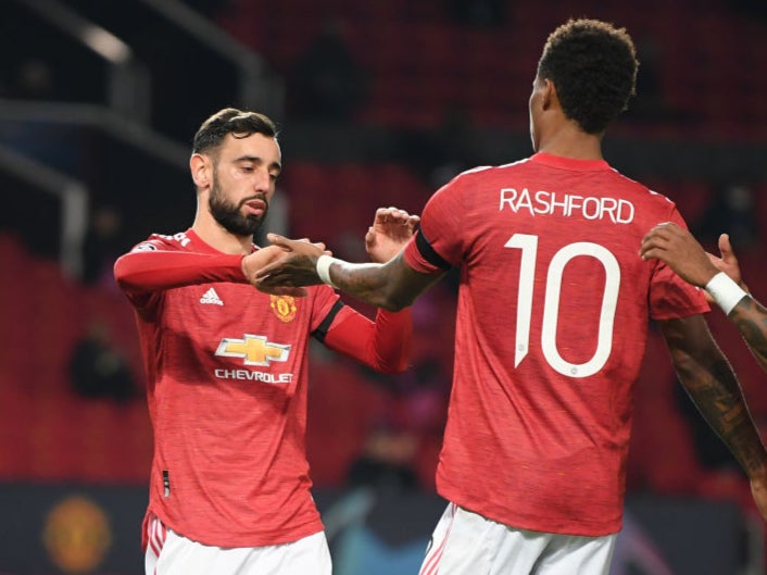 Rasford and Fernandes celebrate for Man United