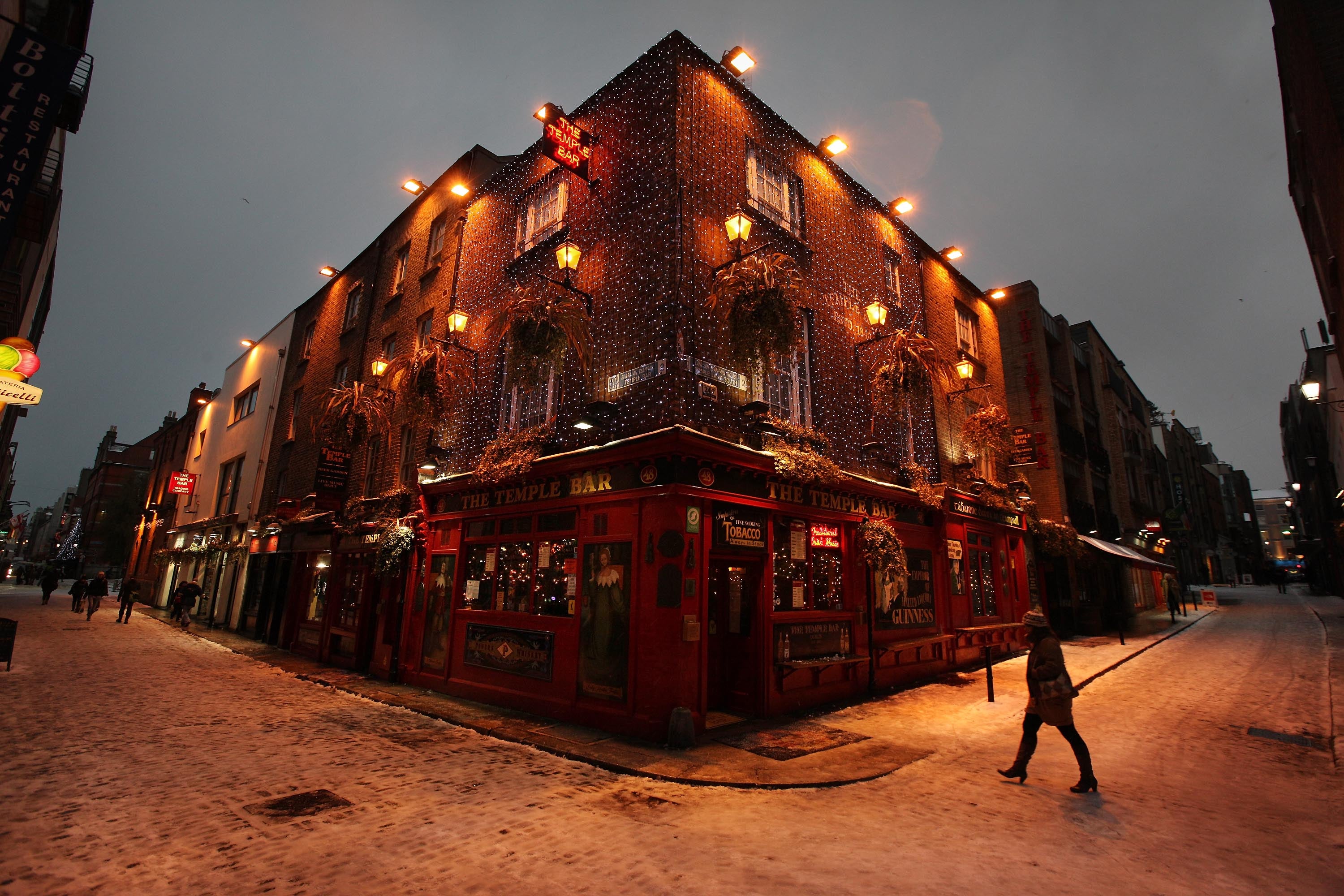 The Temple Bar pub in Dublin is swathed in Christmas decorations 