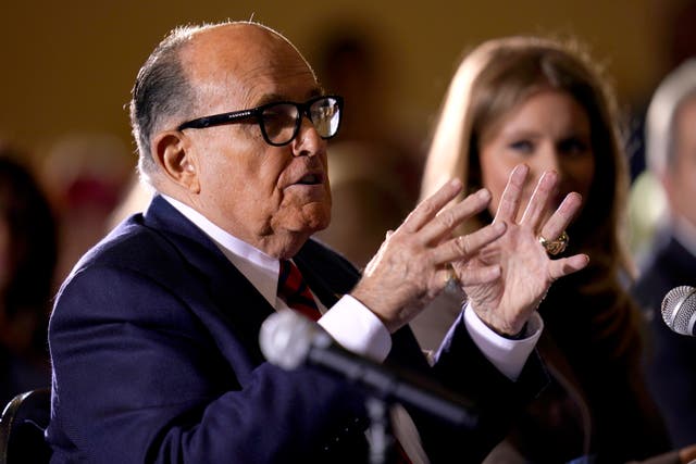 <p>Rudy Giuliani, speaks at a hearing of the Pennsylvania State Senate Majority Policy Committee on 25 November in Gettysburg, Pa. (AP Photo/Julio Cortez)</p>