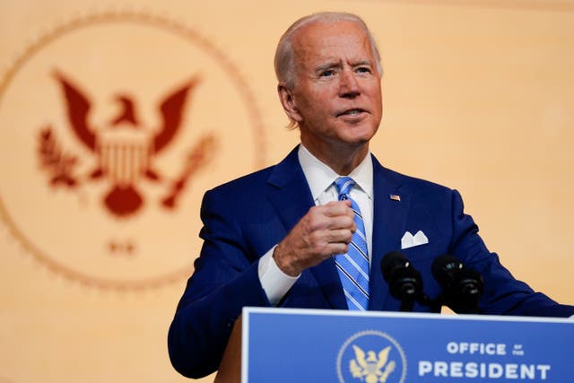 <p>President-elect Joe Biden delivers a speech the day before Thanksgiving on 25 November</p>