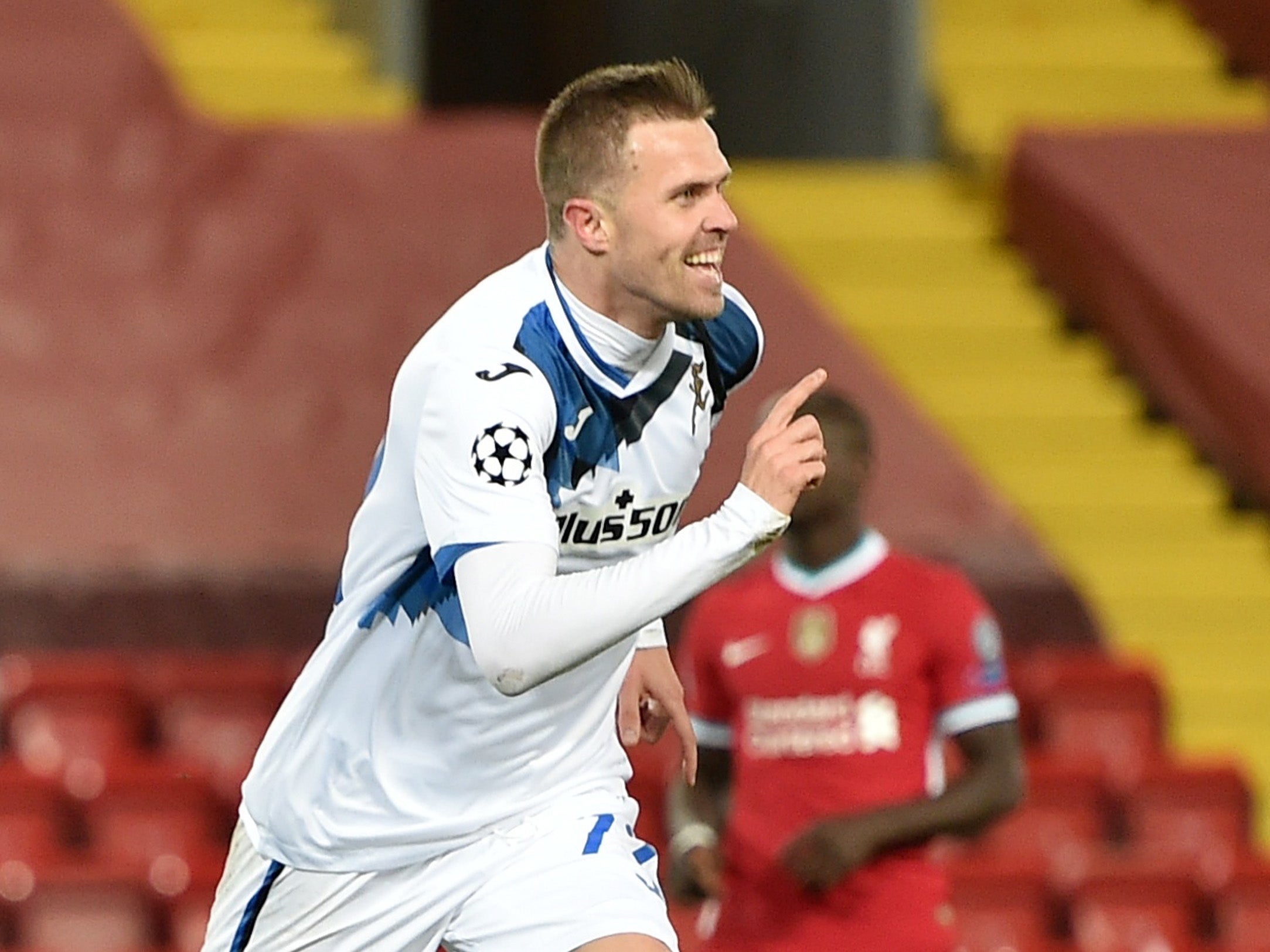 Ilicic celebrates his goal at Anfield
