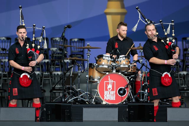 Members of the Red Hot Chilli Pipers perform prior to the Opening Ceremony ahead of the 40th Ryder Cup at Gleneagles on September 25, 2014 in Auchterarder, Scotland. One member, Willie Armstrong (not pictured) says he has faced regular sexual harassment while wearing his kilt.