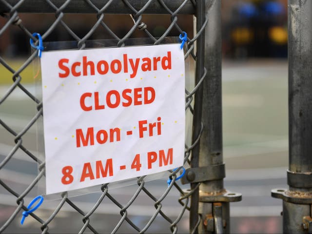 A schoolyard is closed outside a public school in the Brooklyn borough of New York City on 19 November 2020