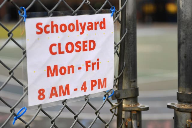 A schoolyard is closed outside a public school in the Brooklyn borough of New York City on 19 November 2020