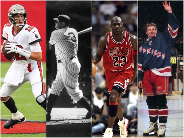 Tom Brady, Babe Ruth, Michael Jordan and Wayne Gretzky