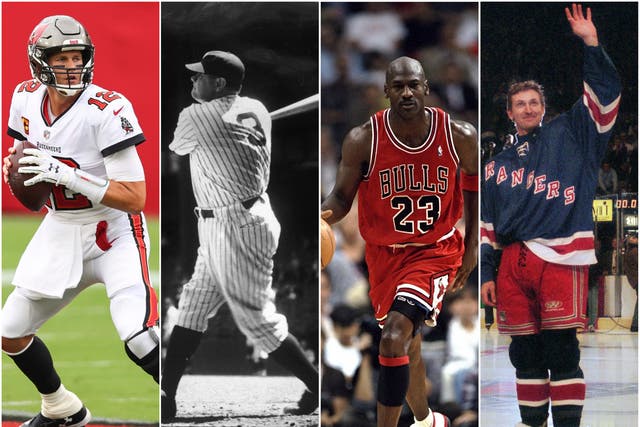 Tom Brady, Babe Ruth, Michael Jordan and Wayne Gretzky