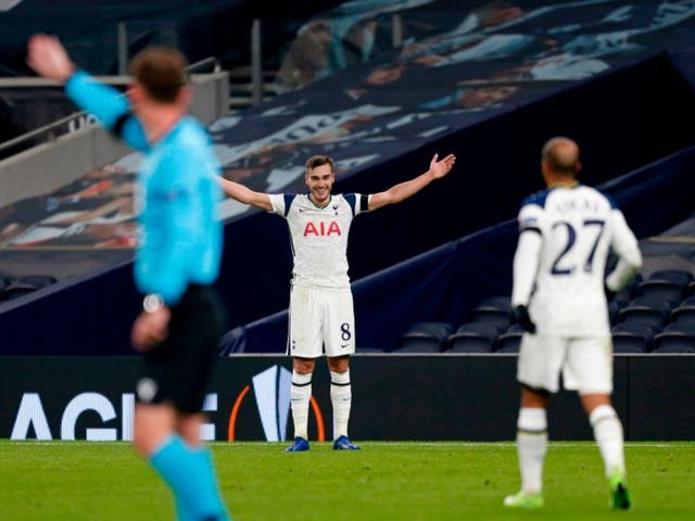 Harry Winks reacts after scoring