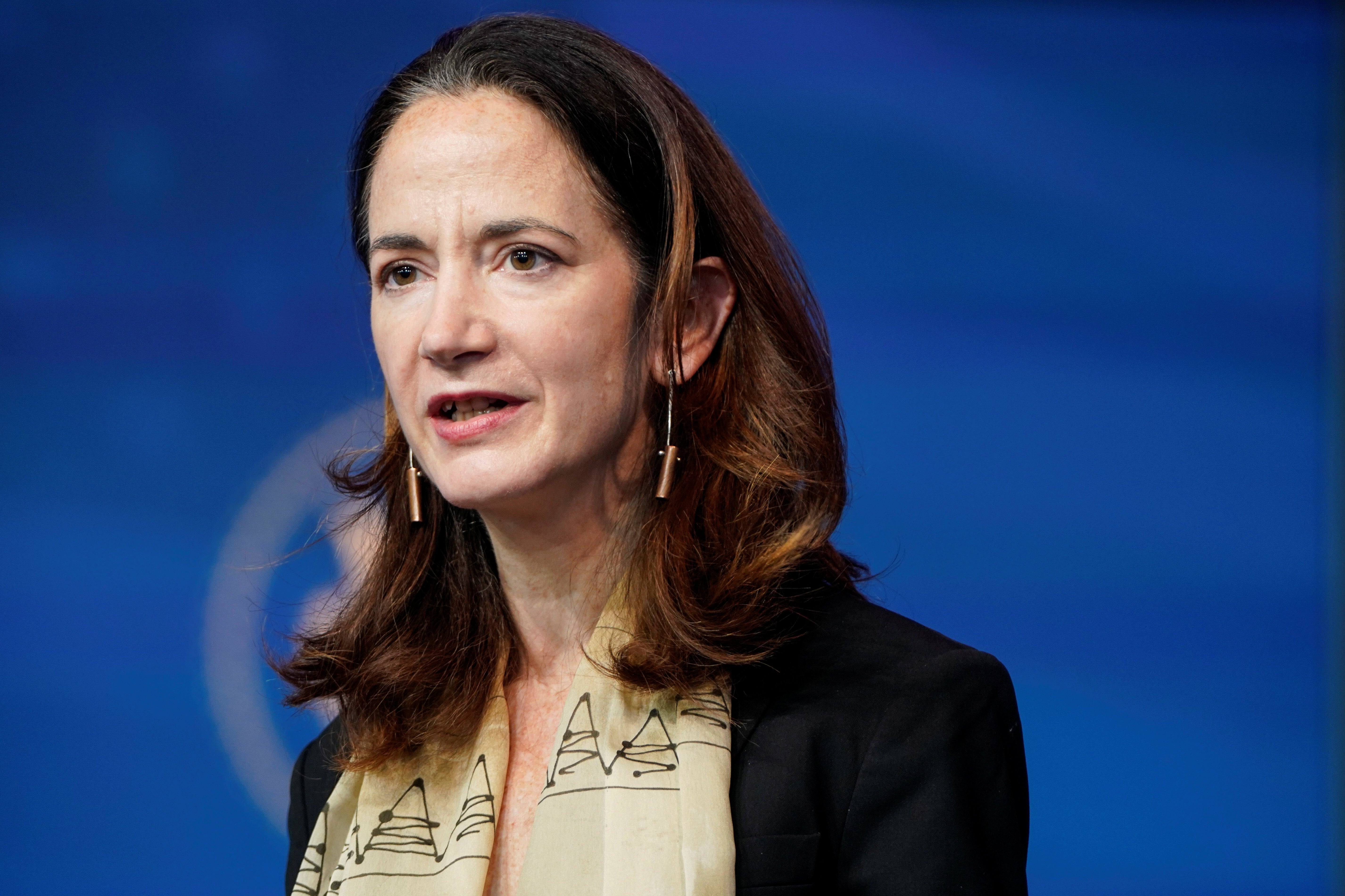 <p>Avril Haines speaks in Wilmington, Delaware.</p>