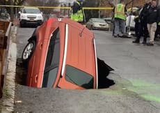 Sinkhole swallows car in New York City 