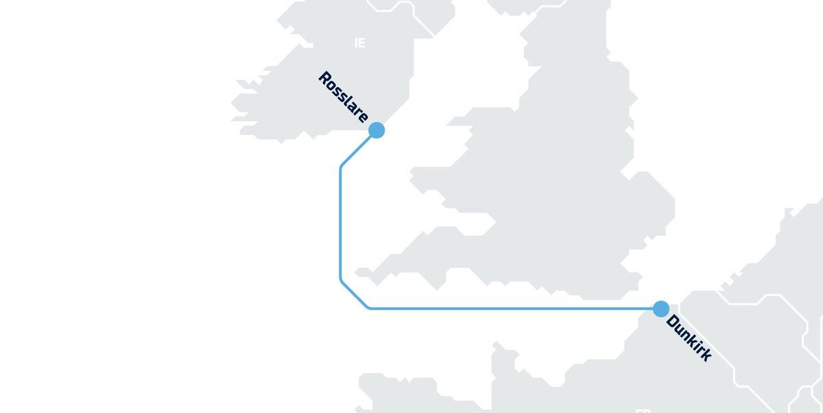 The map shows the new route that Danish shipping and logistics company DFDS will start operating between Ireland and France on 2 January 2020