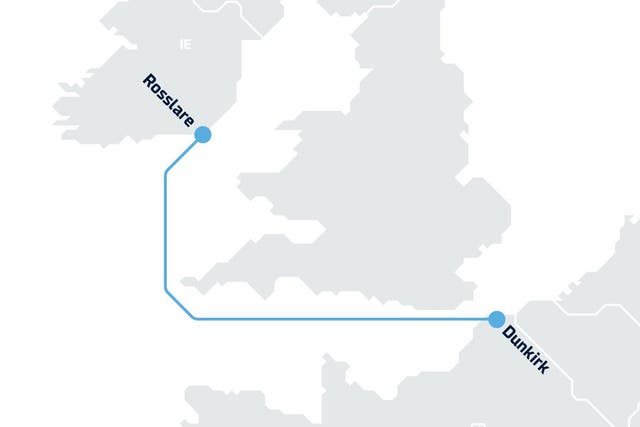 The map shows the new route that Danish shipping and logistics company DFDS will start operating between Ireland and France on 2 January 2020