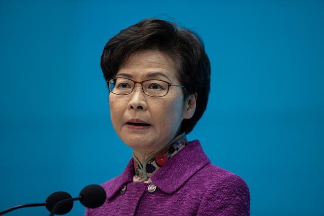 Carrie Lam speaks during a press conference in Hong Kong.