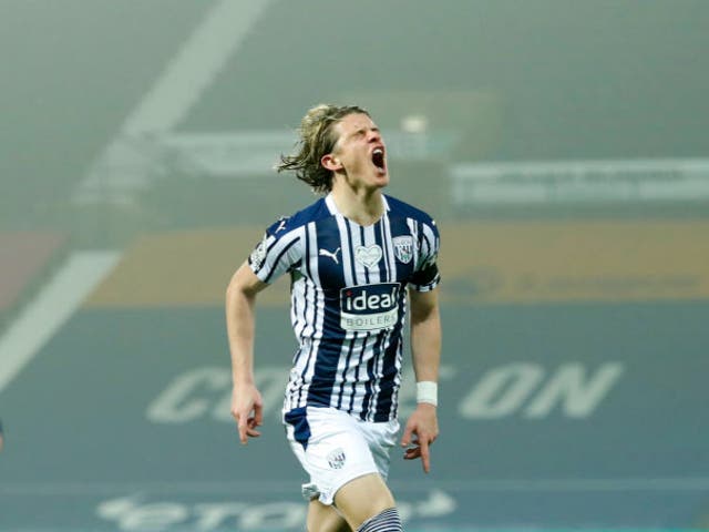 Conor Gallagher of West Bromwich Albion celebrates after scoring