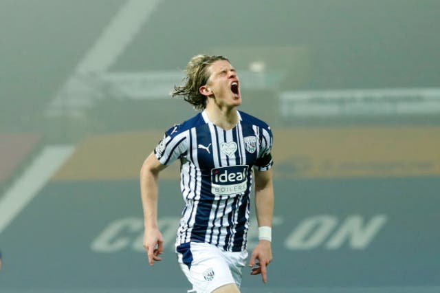 Conor Gallagher of West Bromwich Albion celebrates after scoring