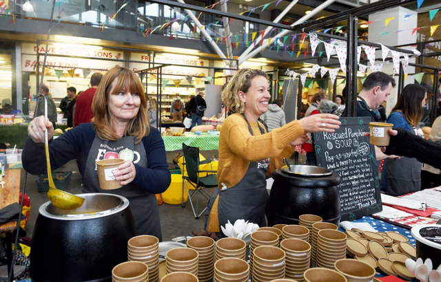 A stall offering pay-as-you-feel rescued pumpkin soup in Brighton