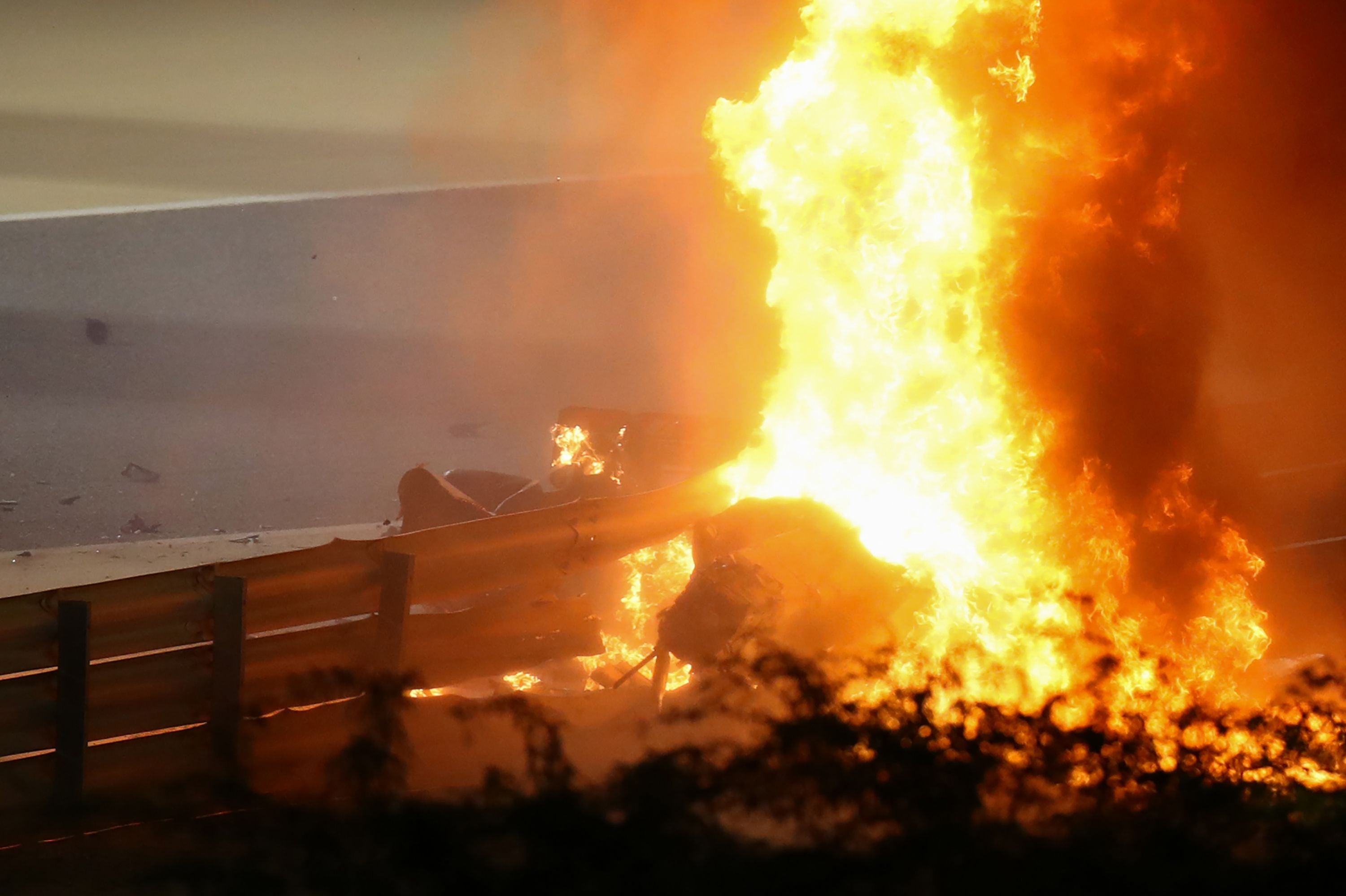 Grosjean remained in the cockpit as his Haas burst into flames