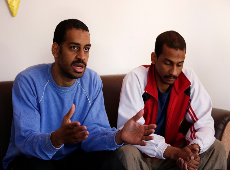 <p>Alexanda Amon Kotey, left, and El Shafee Elsheikh, who were allegedly among four British jihadis who made up a brutal Isis cell</p>
