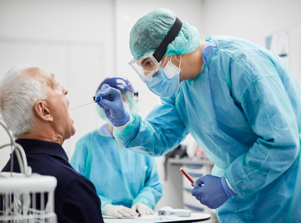 A man is seen being tested for Covid-19 at a testing site