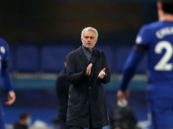 Jose Mourinho looks on at Stamford Bridge