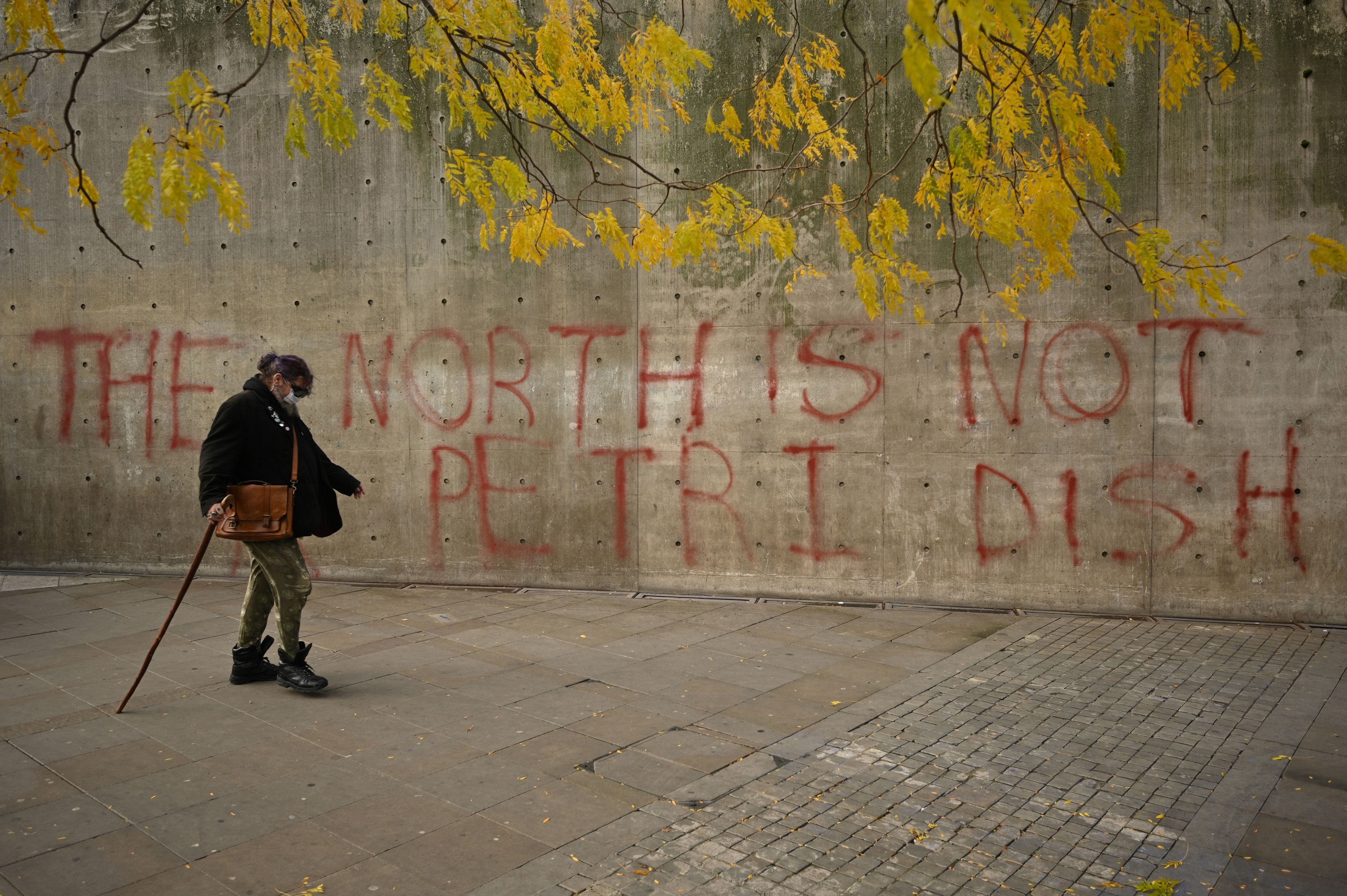 Graffiti declaring that ‘the north is not a petri dish’&nbsp;