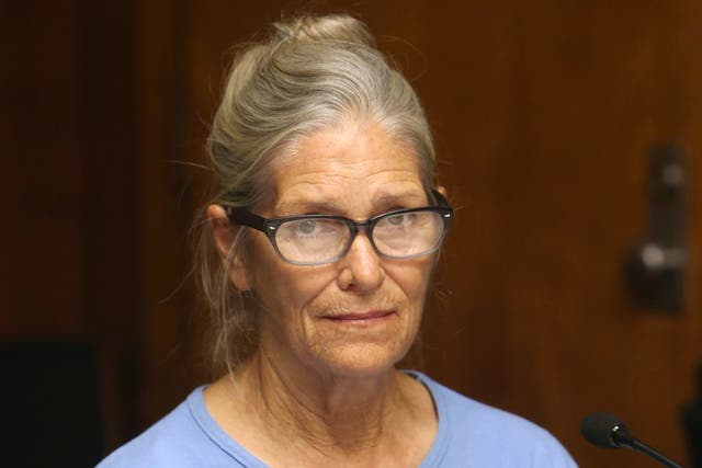 <p>Leslie Van Houten attends her parole hearing</p>