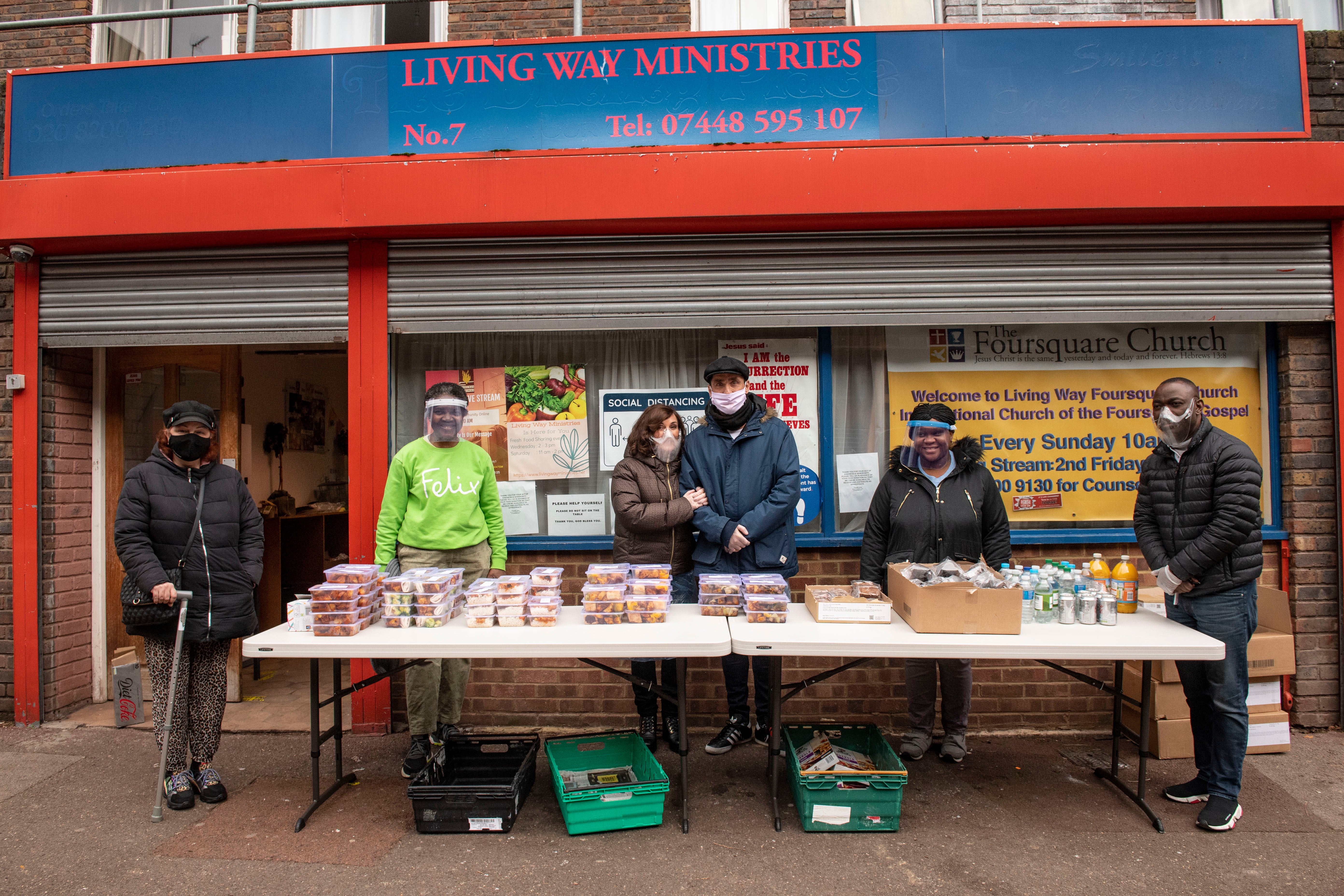 Shirley and Danny help out at the Living Way Ministries community centre in Colindale, northwest London