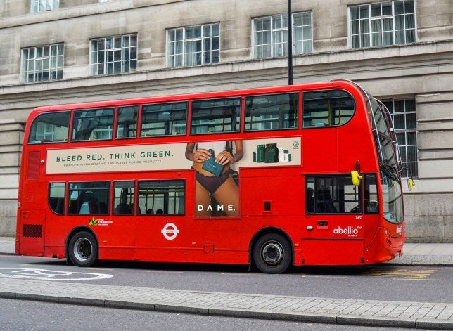 Dame’s new bus campaign showing a tampon string