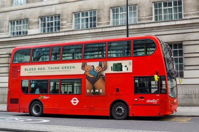 <p>Dame’s new bus campaign showing a tampon string</p>