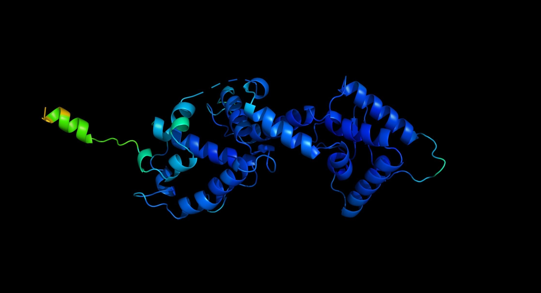 A three-dimensional digital rendering of a protein